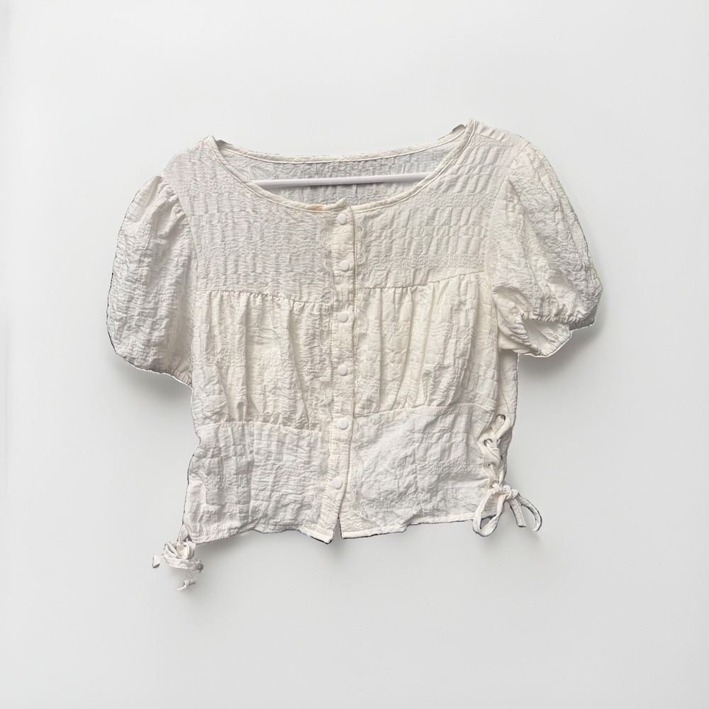 Aralina M Cottagecore Romantic Lace Crop Tie Bohemian Women's Shirt Top